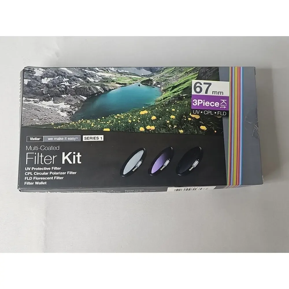 Vivitar 67mm Multi Coated 3 Piece Filter Kit UV CPL FLD VIV-FK3 + Filter Wallet